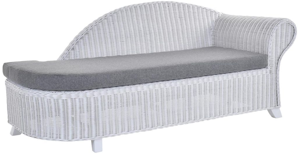 KRINES HOME Rattan Recamiere "Elegance" Rattanliege Chaiselongue Lounge Liege mit Polster (Weiss, Rechts)