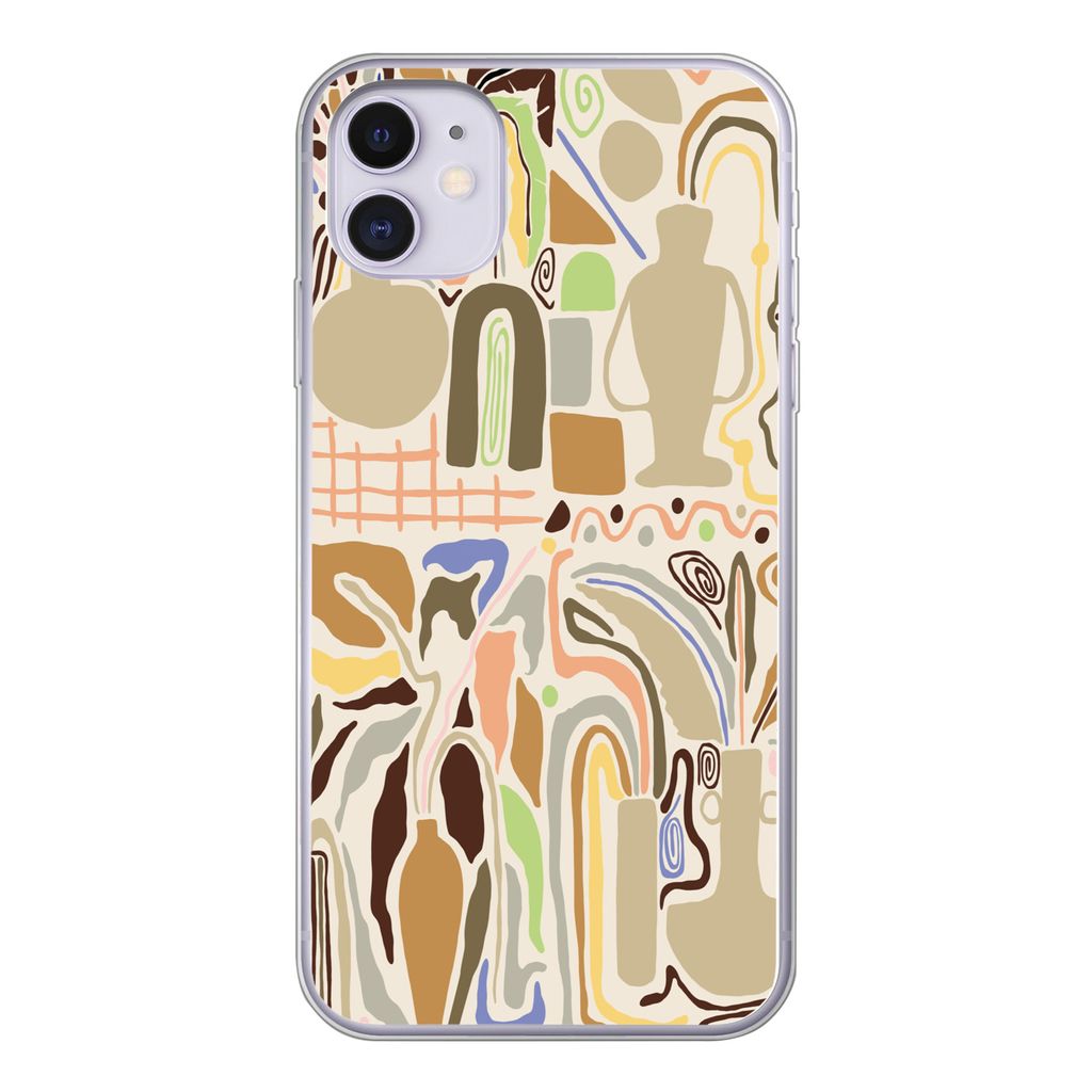 MuchoWow Handyhülle Schutzhülle Hülle für iPhone 11 Blume - Abstrakt - Vase - Blumentopf Silikon Softcase Handy Hülle - Handytasche