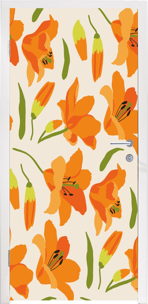 MuchoWow Türtapete Selbstklebende Türfolie Blumen - Lilie - Muster 80x215 cm Türposter Türaufkleber Klebefolie Türklebefolie - Selbstklebend...