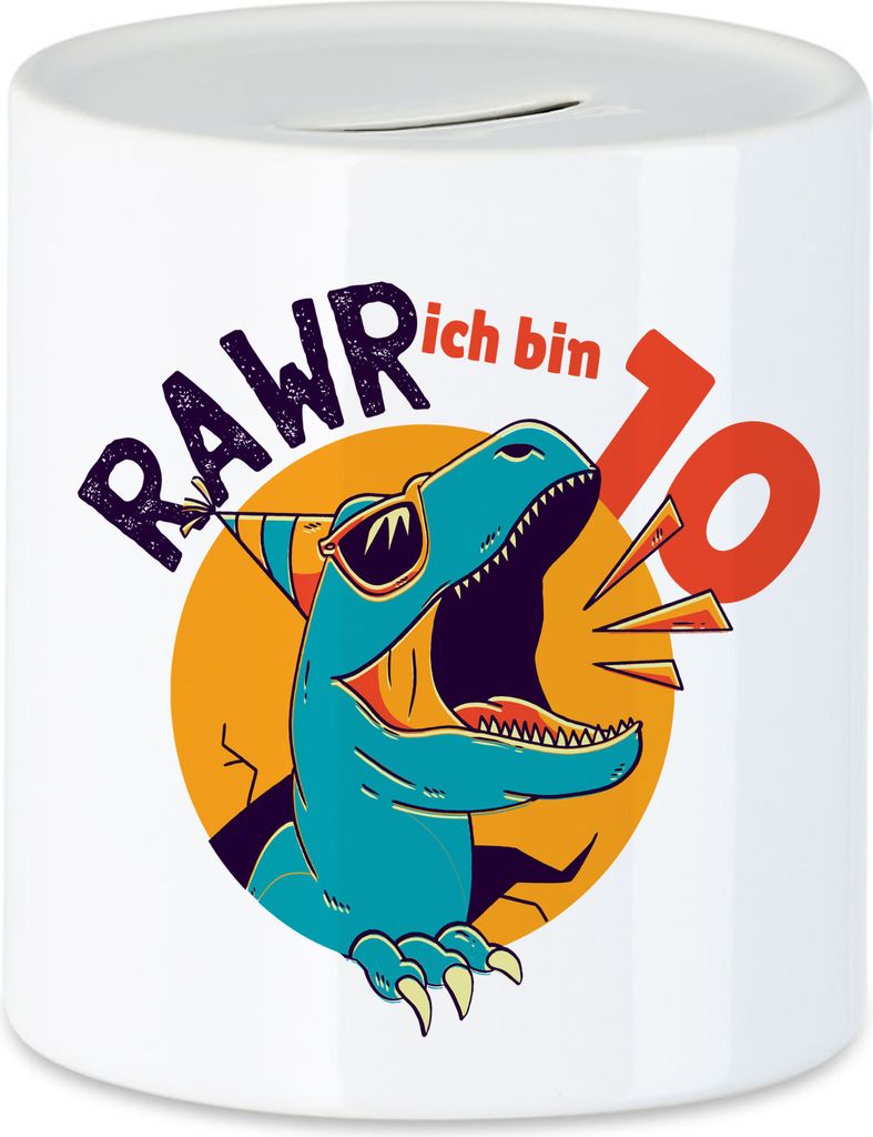 Raw Ich Bin 10 Spardose Geschenkidee 10. Geburtstag Humorvoll Sarkastisch Dinosaurier T-Rex Dino