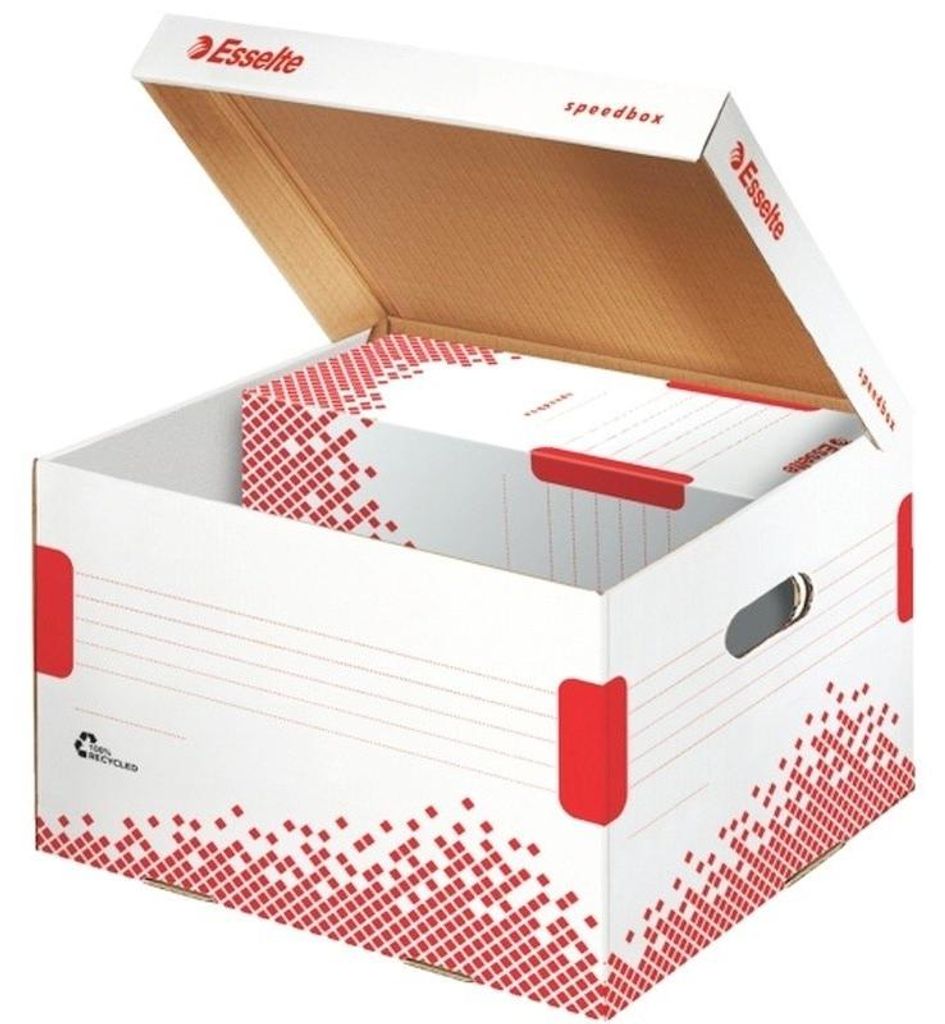 Archívna krabica Esselte Speedbox M so sklápacím vekom biela/červená 367×263×325 mm
