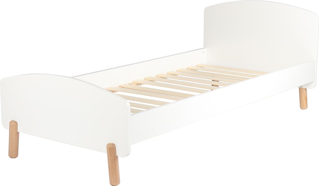 Möbilia Bett | Liegefläche 90 x 200 cm | inklusive Lattenrost | B 210 x T 95 x H 76 cm | weiß / natur | 12020026 | Serie BETT