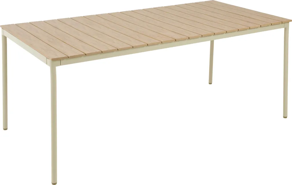 Table d'extérieur 8 places en acier crème et bois massif 180x90cm