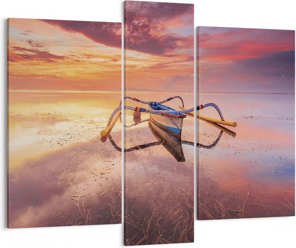 Bild auf Leinwand - Leinwandbild - 3 Teile - £ódŸ Westen Die Sonne - 95x80cm - Wand Bild - Wanddeko - Wandbilder - Leinwanddruck - Bilder - Wand...