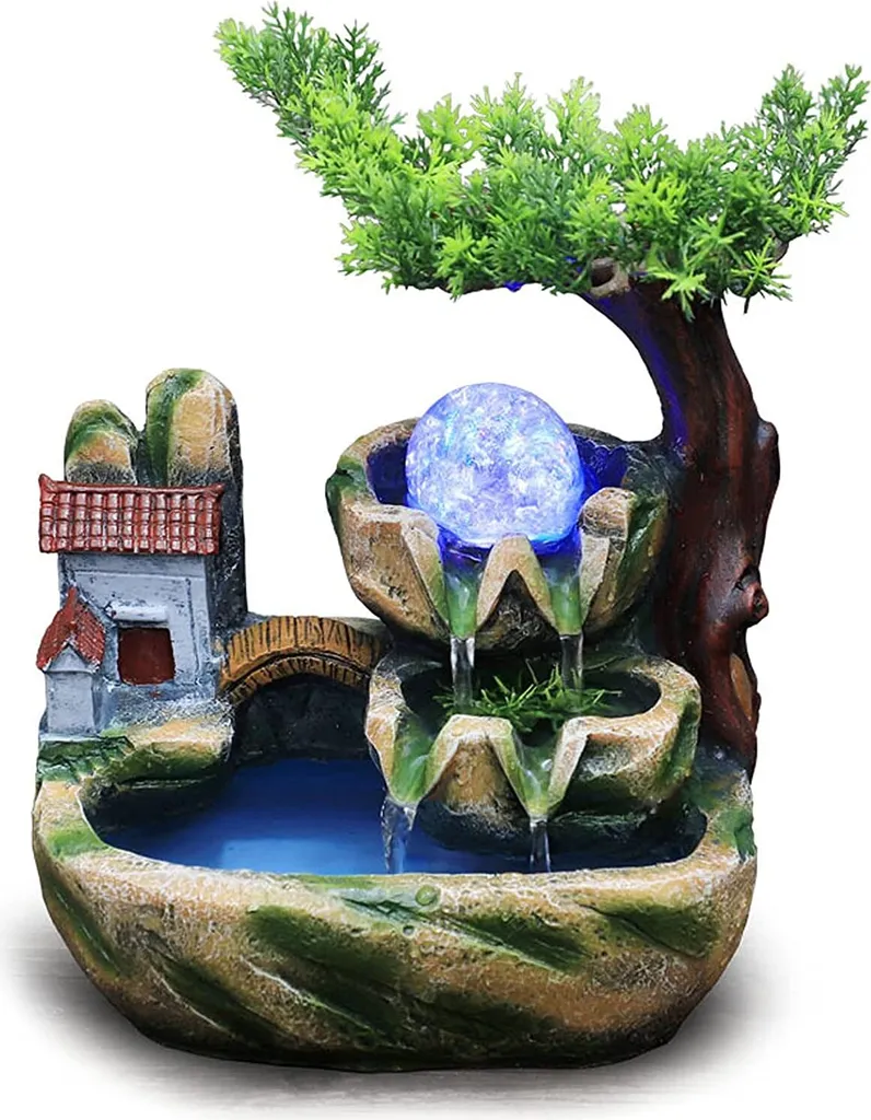 Petite Fontaine de Bureau Lumineuse avec Cascade d'Eau Décorative