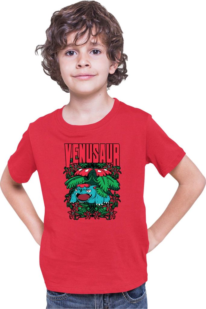 Kinder T-Shirt Japan Anime Manga Pokemon Venusaur, 5-6 Jahr - 116 / Rot