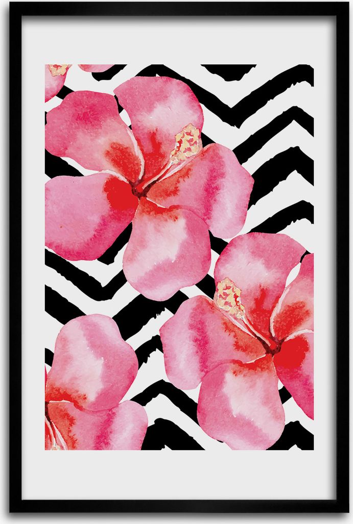 Bild - Bilderrahmen - 40 cm x 60 cm - MDF - Rahmen - Wandkunst - Hawaii Blumen