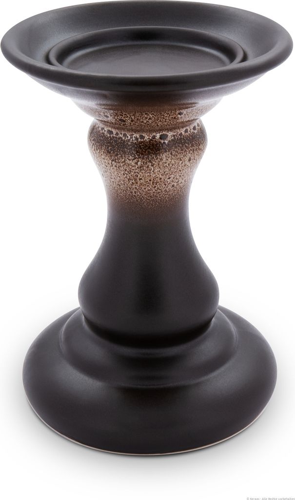 Bunzlauer Keramik Kerzenhalter Kerzenständer Ø13,1cm H19cm mit großer Stellfläche für Stumpenkerzen bis Ø8cm, Dekor ZACIEK (Braun)