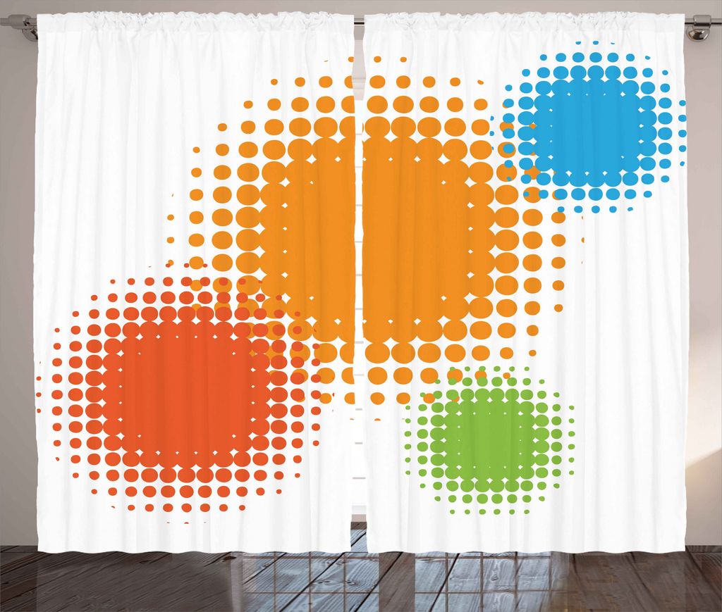 ABAKUHAUS Orange Rustikaler Gardine, Bunte Halbton-Kreise, Schlafzimmer Kräuselband Vorhang mit Schlaufen und Haken, 280 x 175 cm, Red Orange und ...