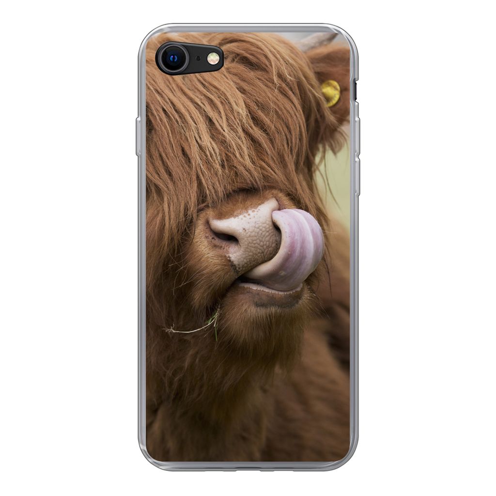 MuchoWow Handyhülle Schutzhülle Hülle für iPhone 8 Schottischer Highlander - Braun - Tiere Silikon Softcase Handy Hülle - Schutzhaube