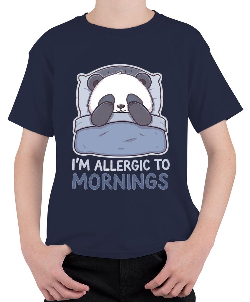 I'm Allergic To Mornings Panda sleeping pillow bed lazy cute Uni Kinder T-Shirt, Navy, 128