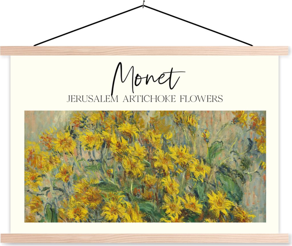 MuchoWow Textilposter Malerei - Monet - Blumen 120x80 cm mit holzfarbenen Rahmen - Aufhängeset