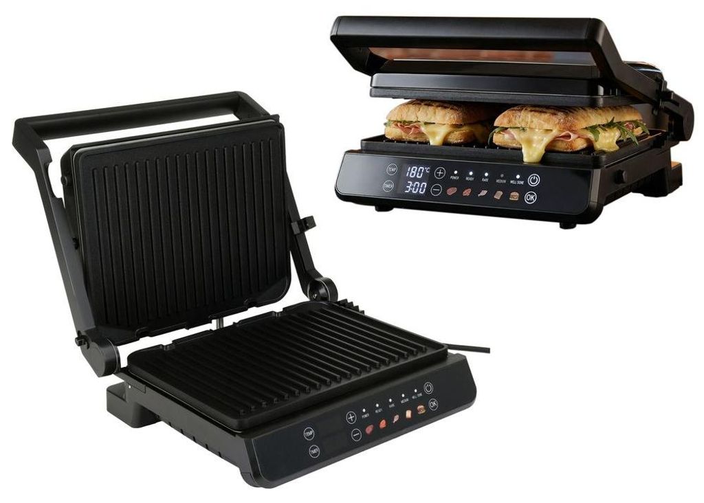 Elektrogrill Kontaktgrill & Tischgrill 2000W abnehmbaren Antihaftplatten, 5 Programme, manueller Temperaturregelung, Timer, LED-Display, Auffangsc...