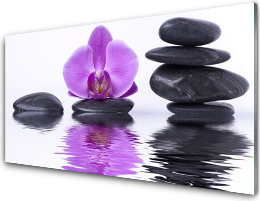 Küchenrückwand aus Glas 100x50cm Spritzschutz Blume Steine Kunst