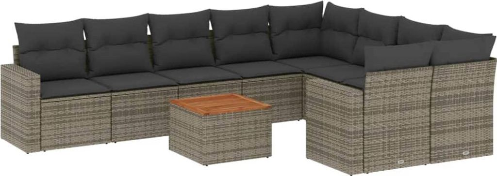 vidaXL 10-tlg. Garten-Sofagarnitur mit Kissen Grau Poly Rattan