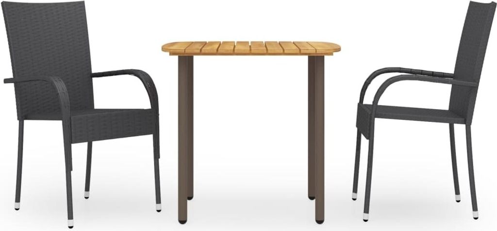 3-tlg. Garten-Essgruppe Poly Rattan Schwarz