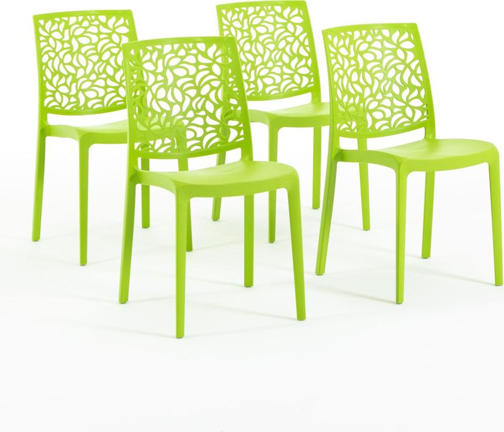 4er-Set stapelbare Stühle aus Polypropylen mit Glasfasern für Außenbereich und Garten, Bar und Restaurant, Küche modernes Design - ANNA - Limette