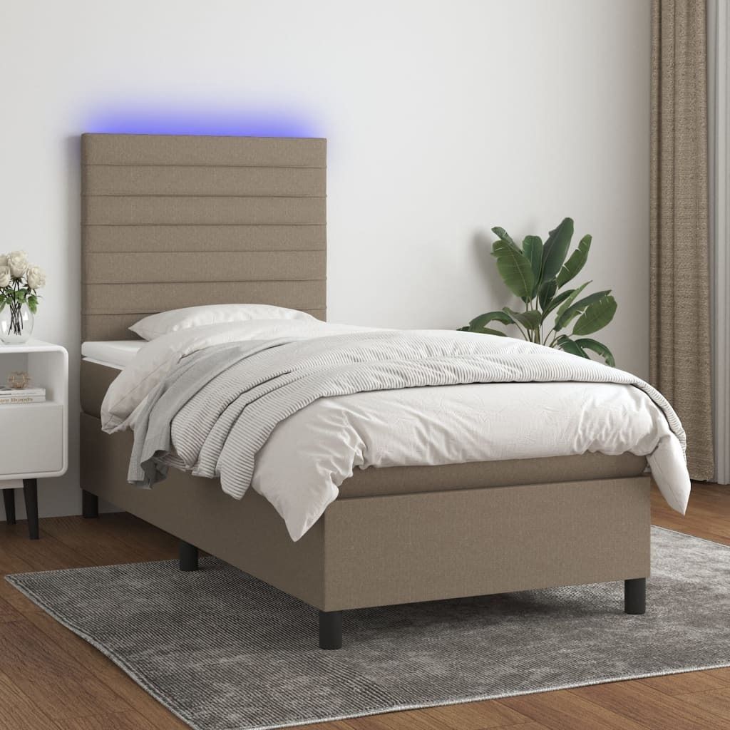 "Rabatt" Boxspringbett mit Matratze - 2 Personen - Strapazierfähiger Stoff - & LED Taupe 100x200 cm Stoff - Klassische Betten CC6109