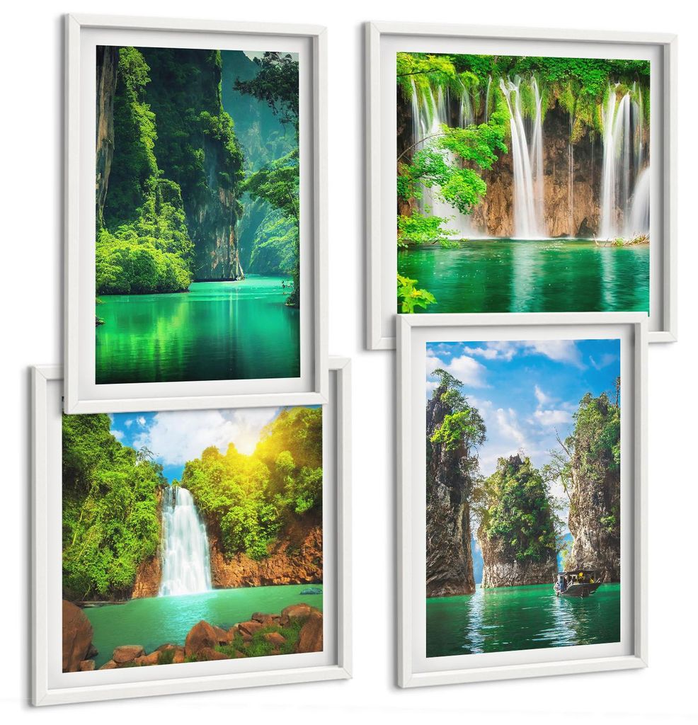 Bilder Set 4-teilig im Goldrahmen Rahmen – Wandbilder 4 Stück – gerahmte Poster für Wohnzimmer, Schlafzimmer und Flur – 50x50 cm - 40x60 cm...
