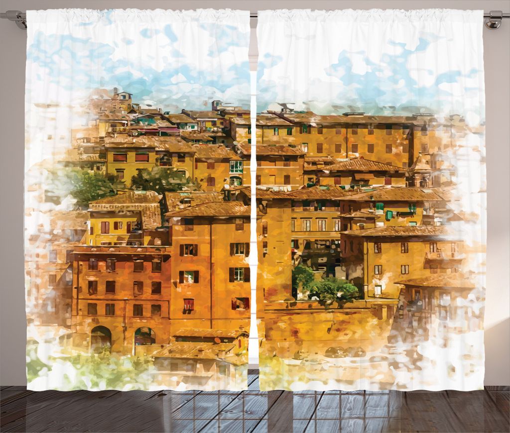 ABAKUHAUS Retro Rustikaler Vorhang, Historische Italienische Stadt, Wohnzimmer Universalband Gardinen mit Schlaufen und Haken, 280 x 245 cm, Orange...