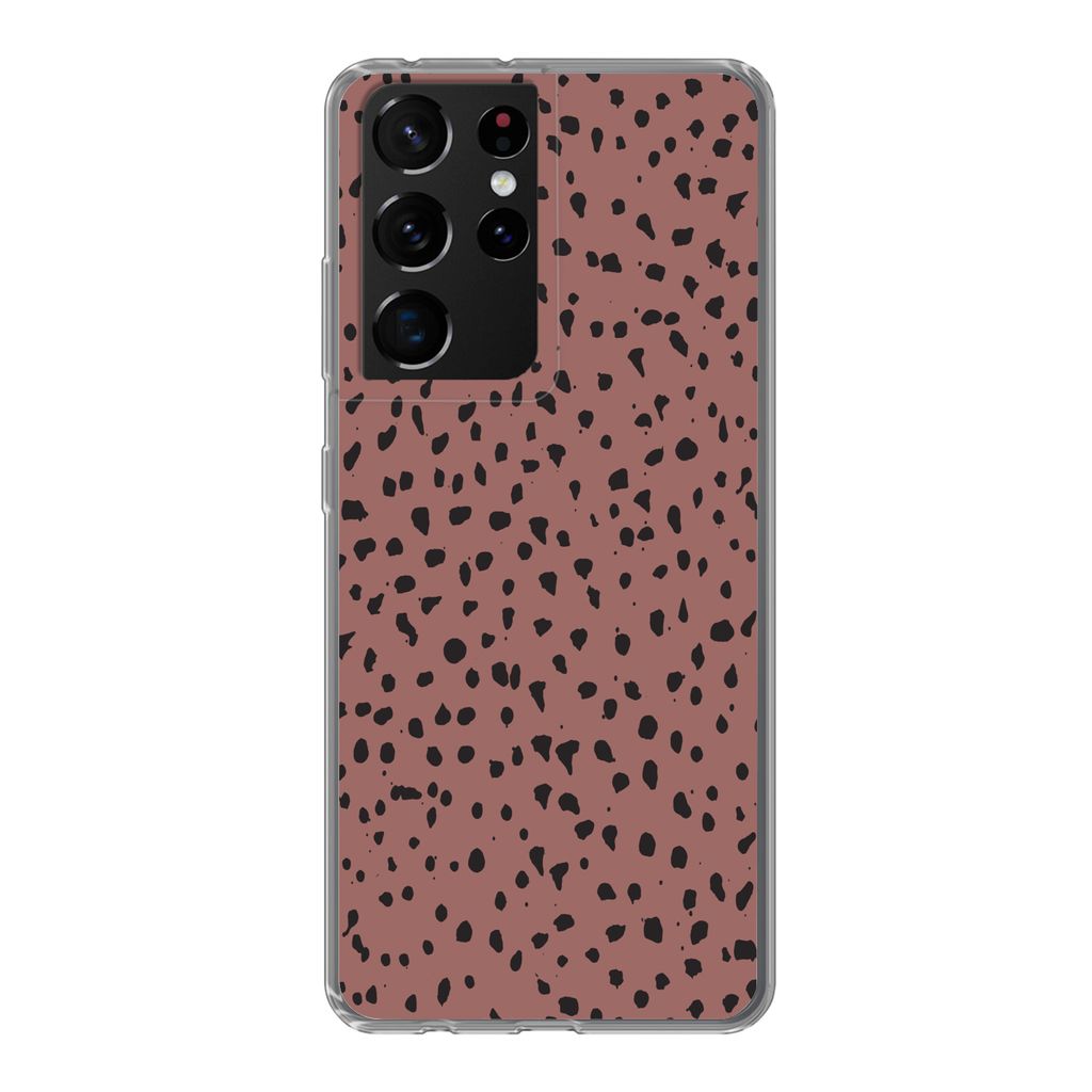 MuchoWow Handyhülle Schutzhülle Hülle für Samsung Galaxy S21 Ultra Polka dots - Muster - Schwarz Silikon Softcase Handy Hülle - Mobiltelefon
