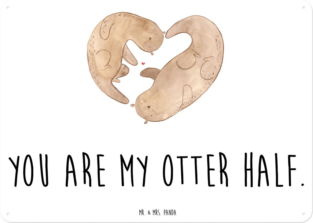 Mr. & Mrs. Panda tafel Otter Herz DIN A3 - Weiß - Geschenk, Hochzeitstag, Blechschild, Schild, Türschild, Wandbild, Retro, Liebe