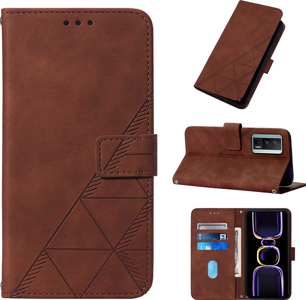 Hülle für Xiaomi Poco F5 Pro /Redmi K60 /K60 Pro Prägung Flip Leder Kartenfächer Schutzhülle mit Ständer Braun