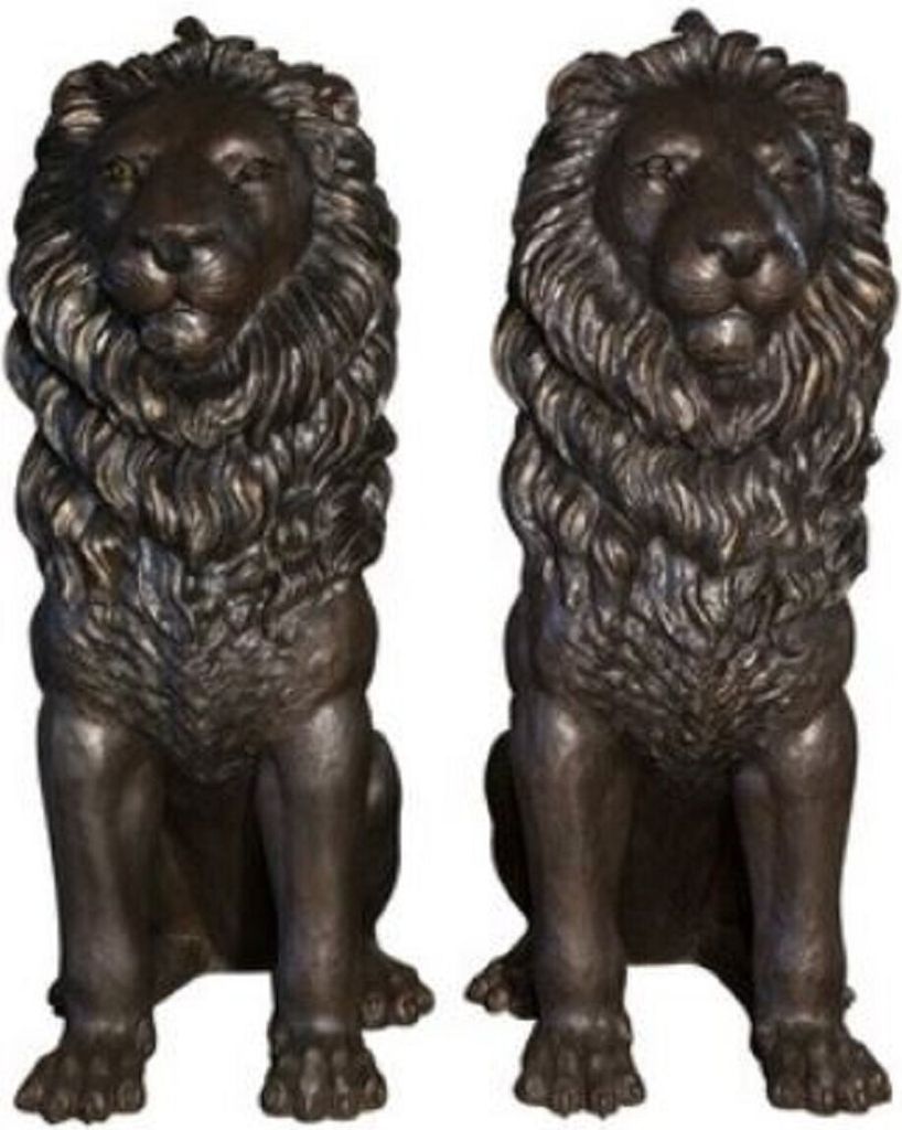 Casa Padrino Luxus Garten Deko Bronze Skulpturen Set Löwen H. 206 cm - Bronze Figuren