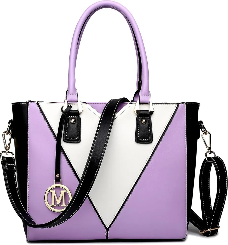 Miss Lulu Ladies Handbag Borsa a tracolla Shopper Grigio Bianco A4 Cartella