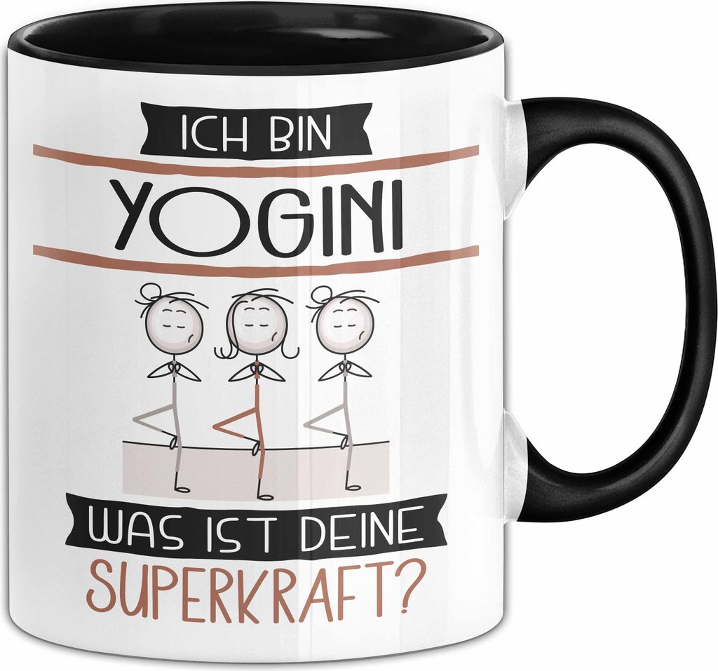 Yogini Geschenk Tasse Ich Bin Yogini Was Ist Deine Superkraft Geschenkidee Lustig Geburtstag Weihnachten (Schwarz)