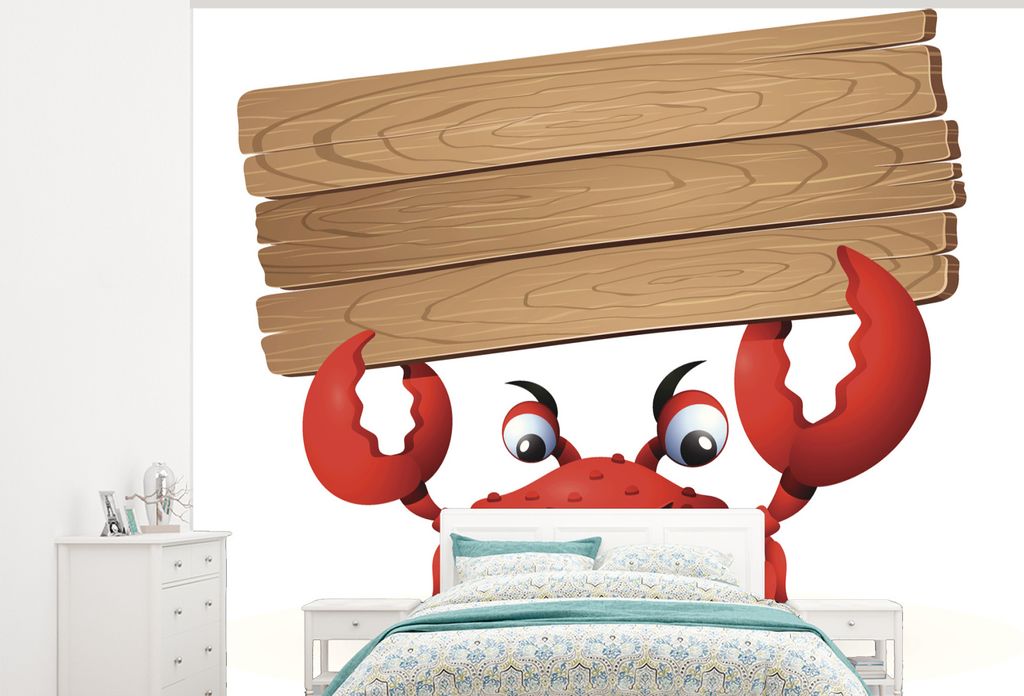 MuchoWow Fototapete für Wohnzimmer oder Schlafzimmer Wandtapete Vinyl Motivtapete Illustration einer Krabbe mit einem Paar Bretter - 325x260 cm ...
