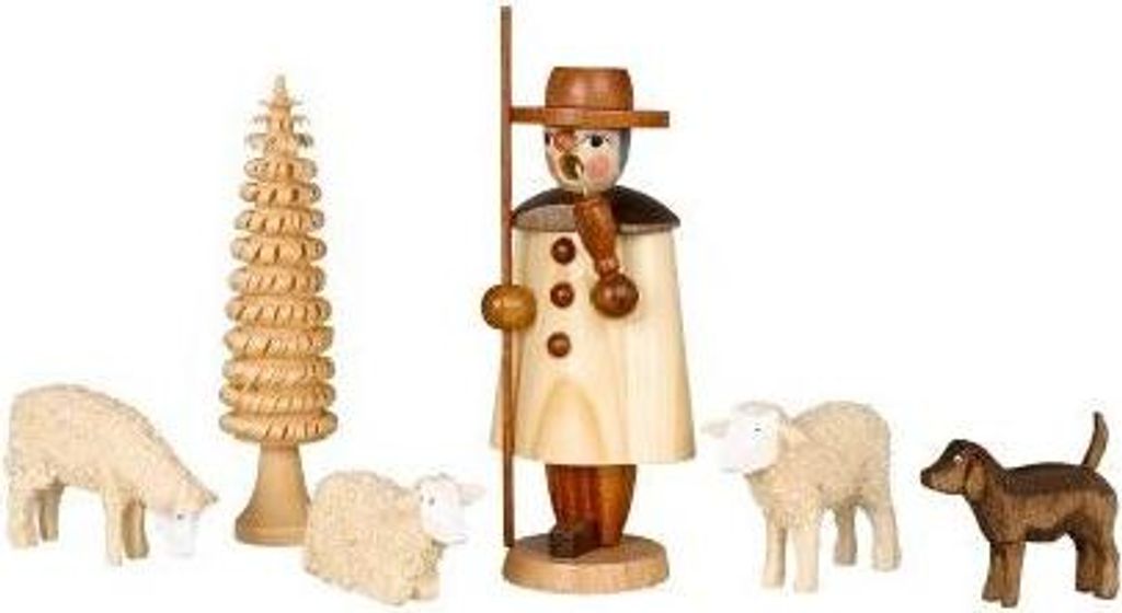 Miniaturräuchermann Schäfer natur mit Schafgruppe HxBxT 11x5x4cm NEU
