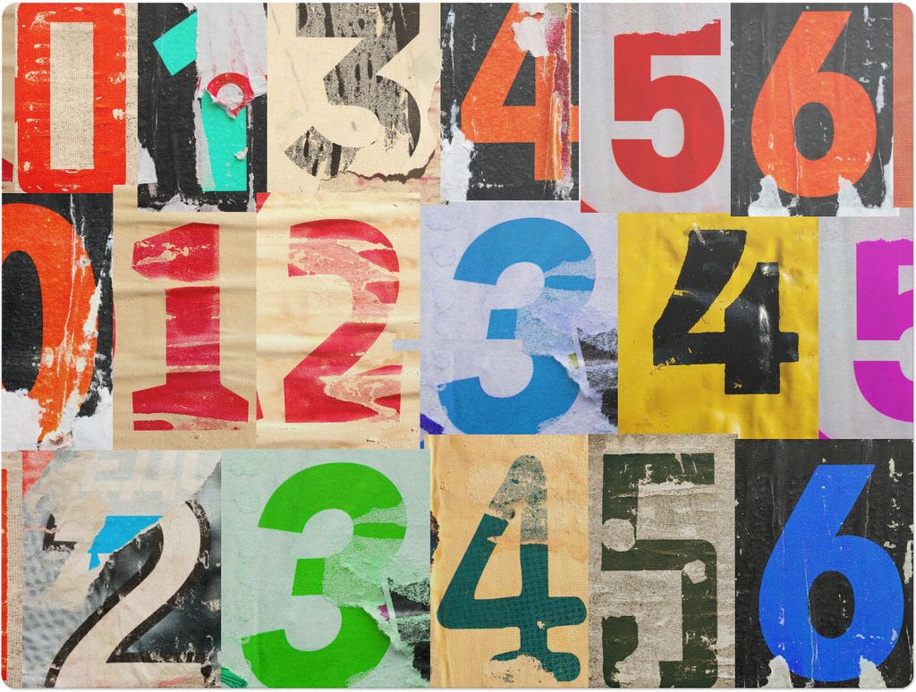 Bunte Zahlencollage – Bodenschutzmatte – Rutschfest – Schutzmatte für Büro – Vinylmatte – Stuhlunterlage – 120 x 90 cm