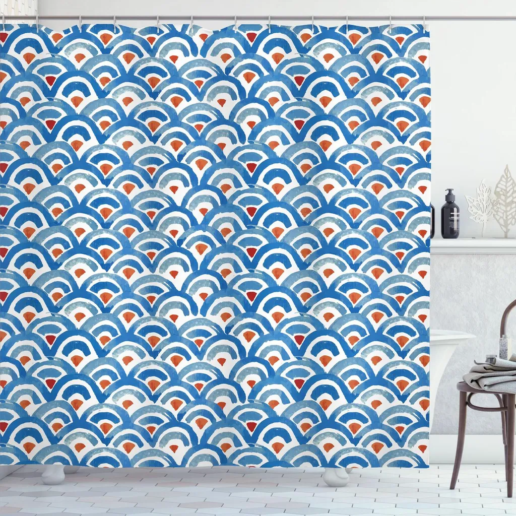 Tenda Da Doccia Con Tartaruga Marina E Conchiglie - 175x183 Cm | Tessuto Impermeabile Con Ganci, Stampa Oceano Blu Per Bagno Rilassante