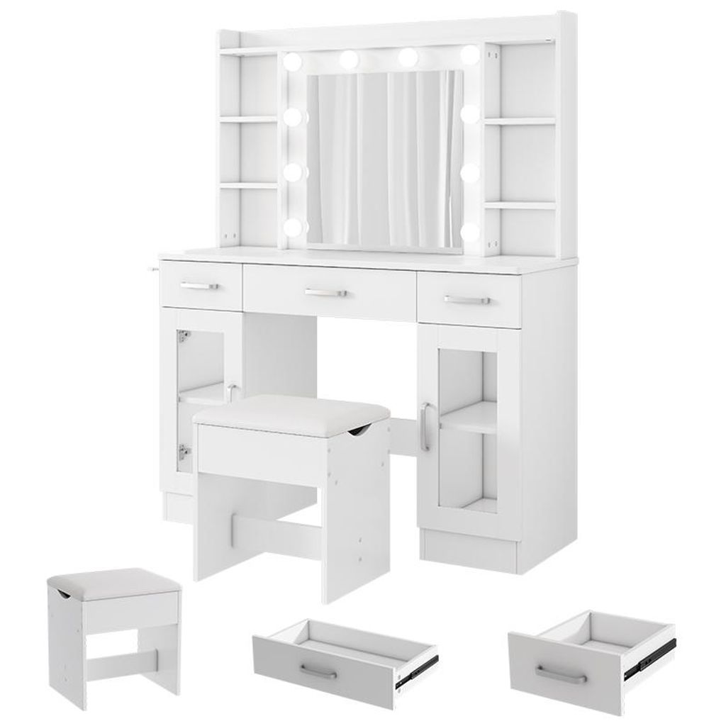 Toaletka ZELURXX, biała, 110×40×145 cm, z lustrem LED, 10 Zdjęcie produktu 