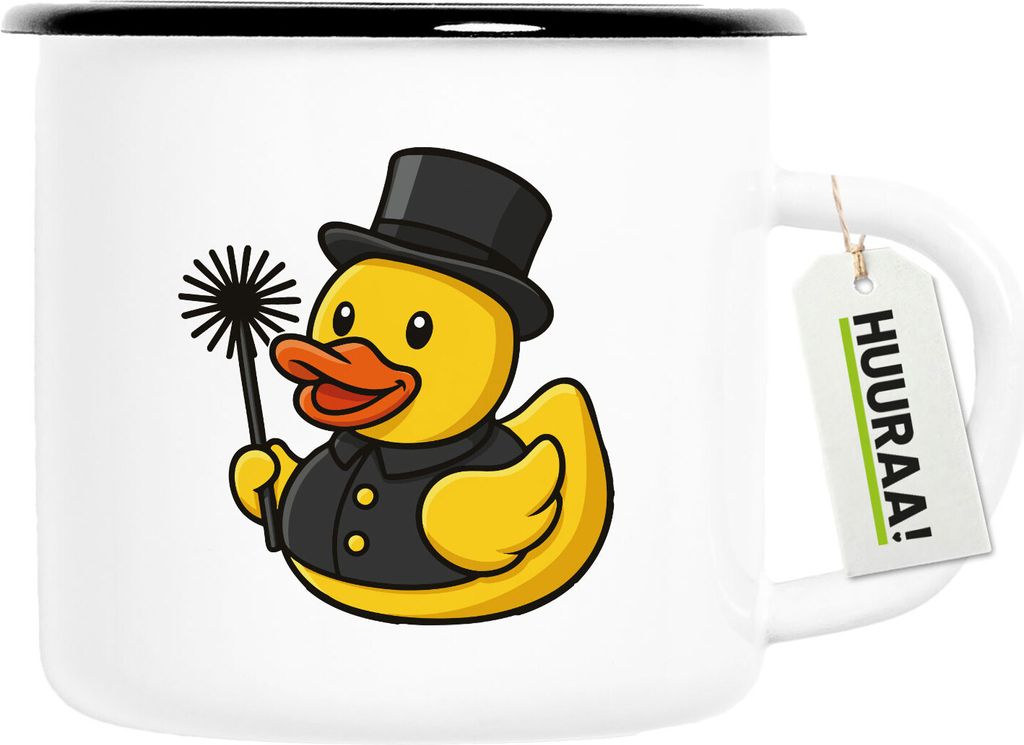 Huuraa Emaille Tasse Quietscheente Schornsteinfeger Gummiente Kaminfeger 300ml Vintage Campingbecher Geschenkidee