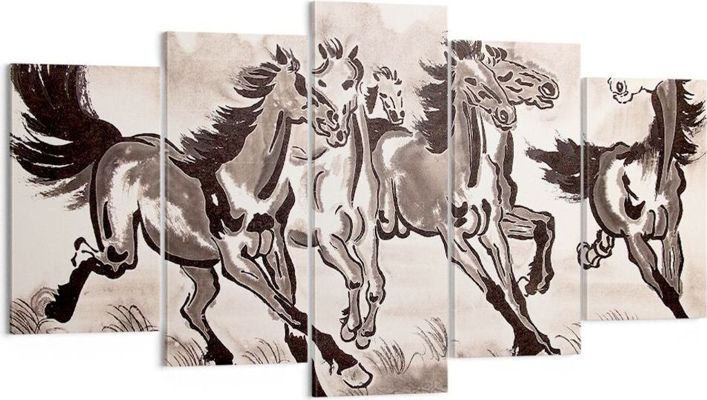 Bild auf Leinwand - Leinwandbild - Pferd Abbildung Natur - 160x85cm - Wand Bild - Wanddeko - Leinwanddruck - Bilder - Kunstdruck - Wanddekoration -...