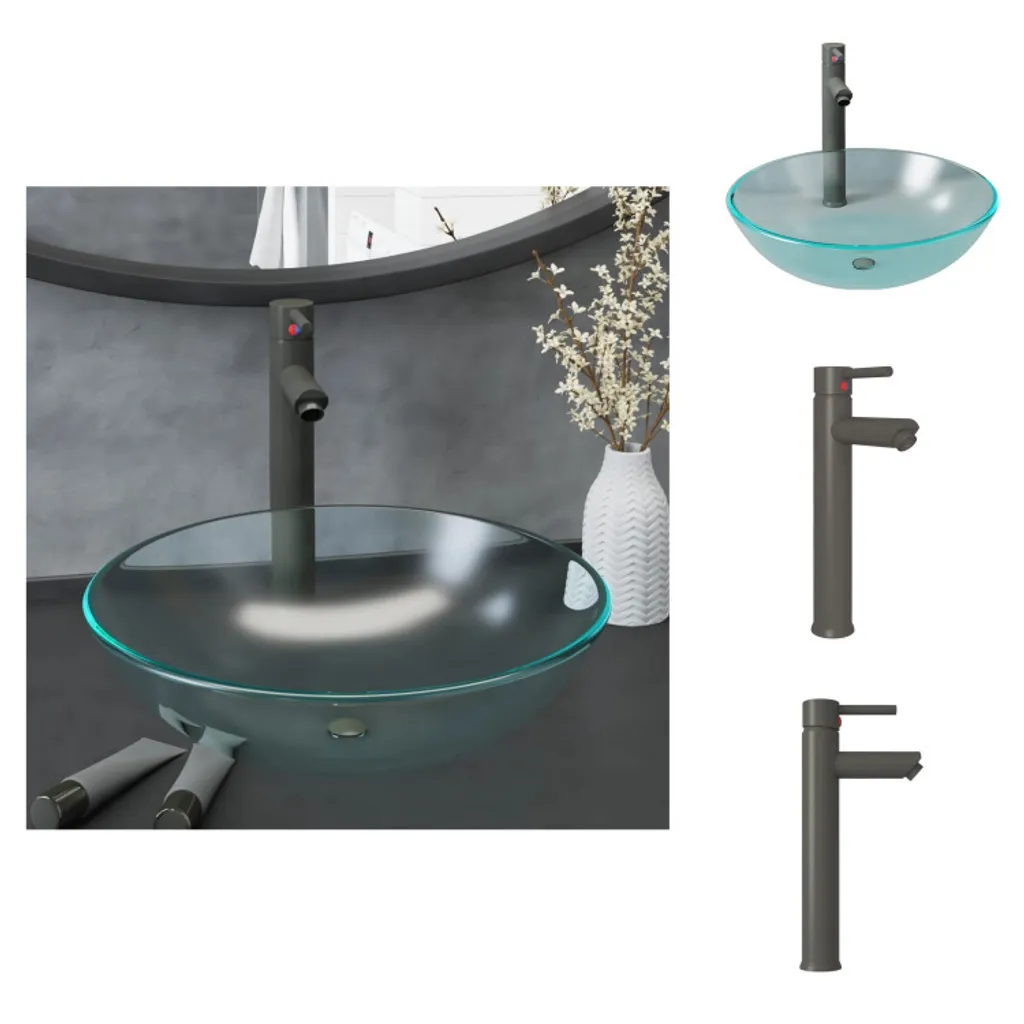 Lavabo da Appoggio Vetro Smerigliato vidaXL con Miscelatore Alto