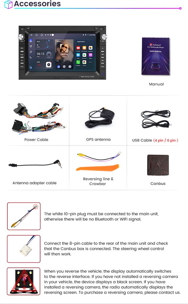 1+32G 7" Carplay Android 13 Autorádio GPS Navi FM WIFI BT Obrázok produktu 15