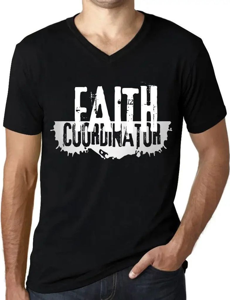 Herren Grafik T-Shirt V-Ausschnitt Glaubenskoordinatorin – Faith Coordinator – Öko-Verantwortlich Vintage Jahrgang Kurzarm Lustige Druck Gebur...