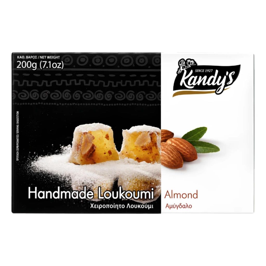 Kandylas Loukoumi mit Mandeln 200 g Packung auf Weiß