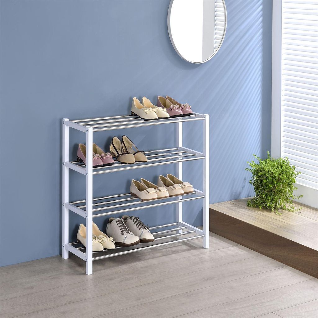 Schuhregal DUBLIN mit 4 Ablagen in weiß. Robustes Produktbild 