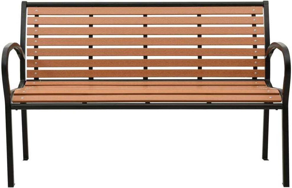 Panchina da giardino nera e marrone 116 cm in acciaio e WPC Immagine del prodotto 