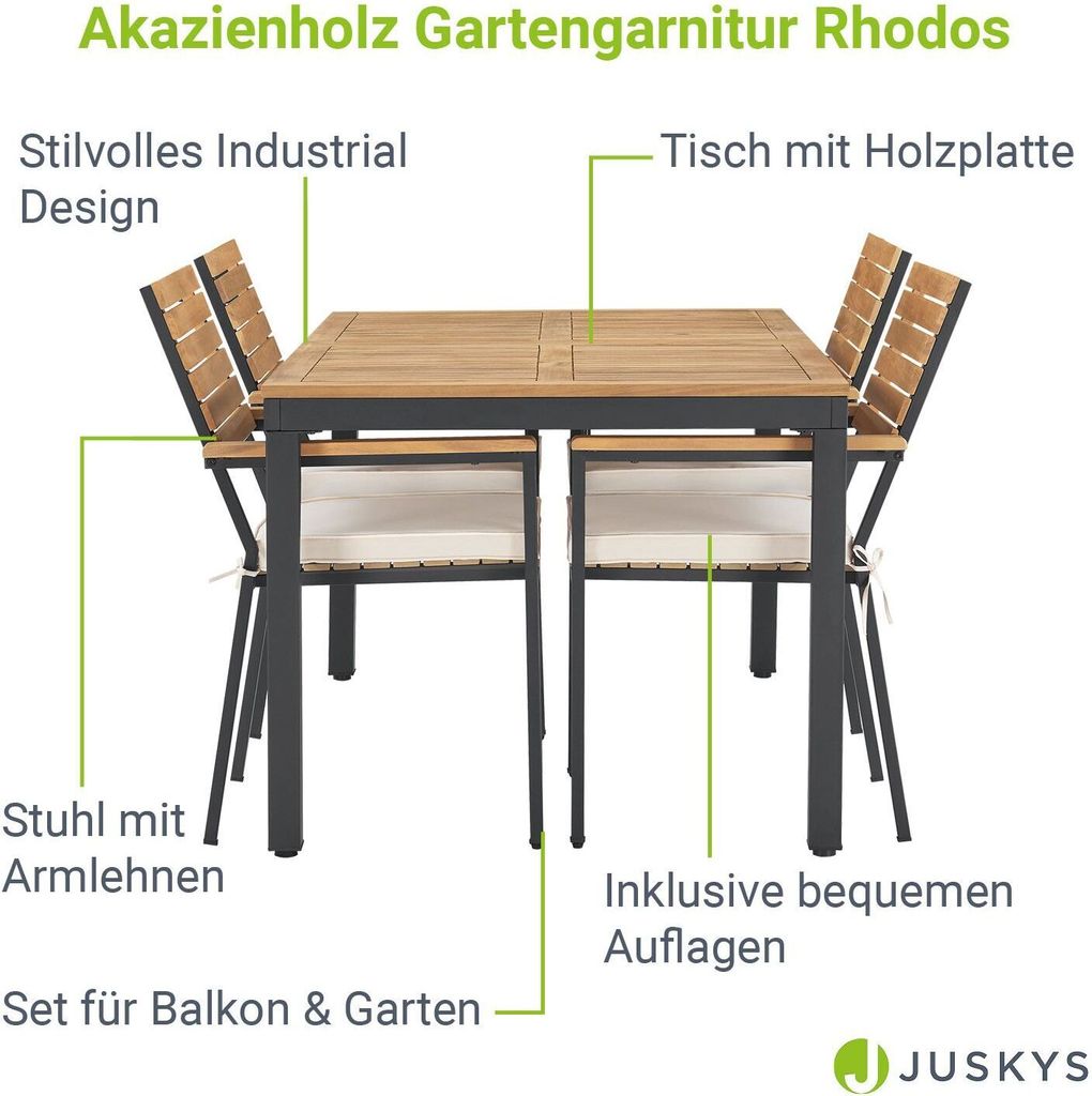 Juskys Akazienholz Gartengarnitur Rhodos - Tisch, 4 Stühle Produktbild 3