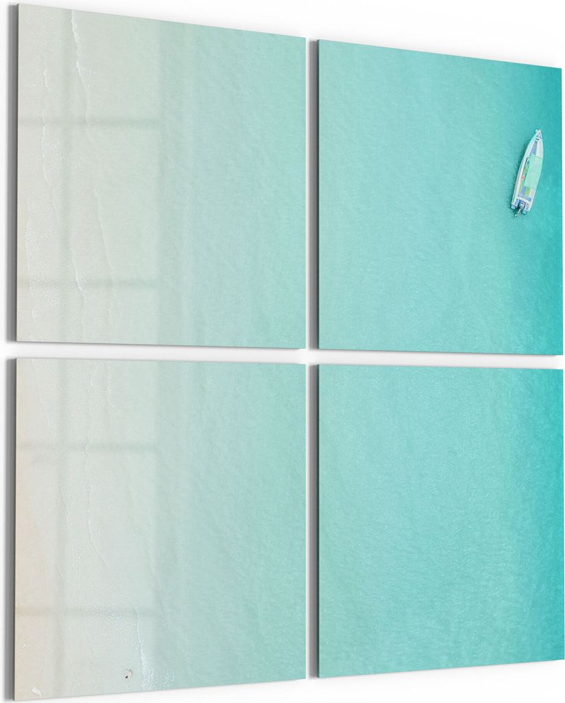 DEQORI Glasbild Echtglas 4x50x50 cm 'Blick auf Boot im Meer' Wandbilder XXL groß
