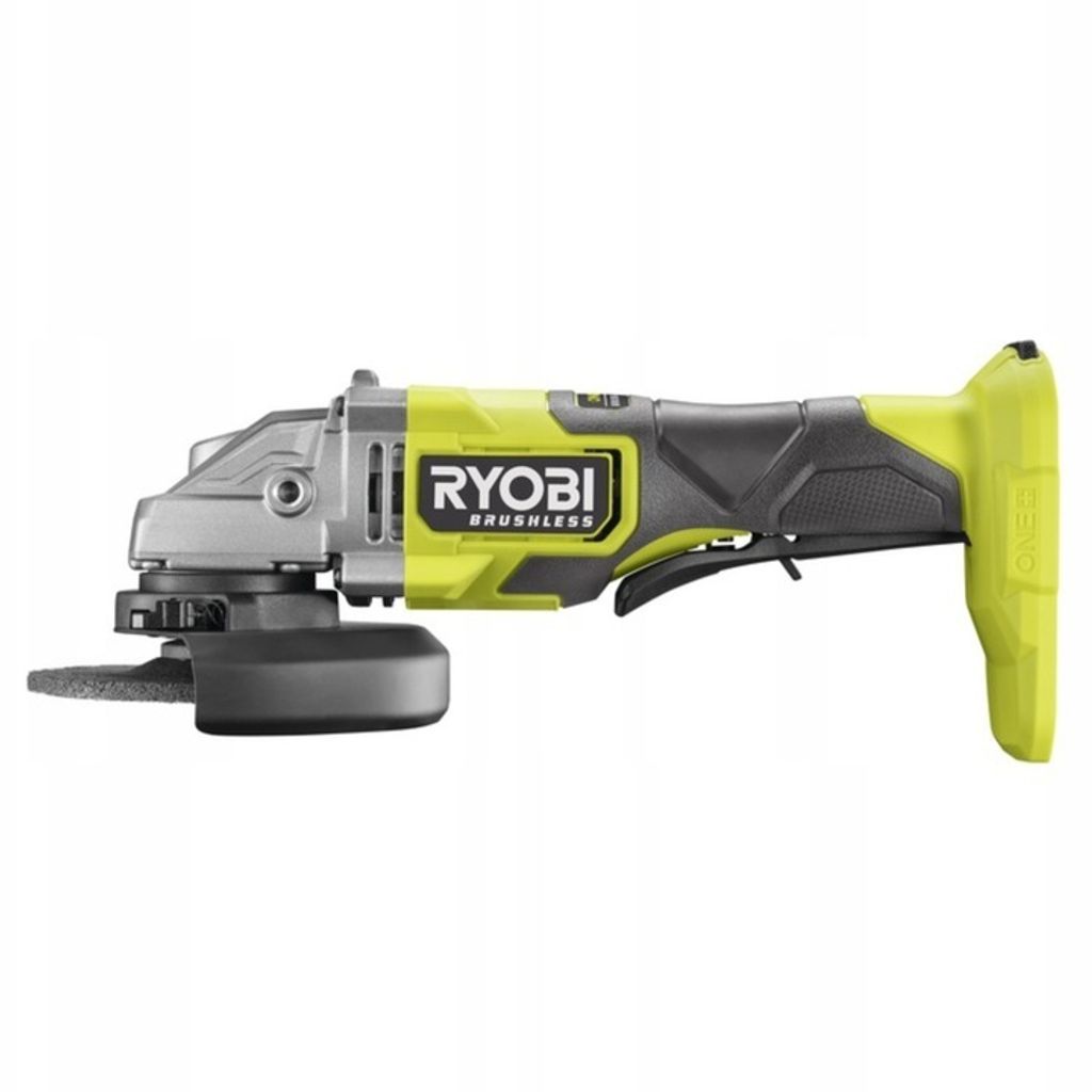 A studio shot of a Ryobi angle grinder on a white background.