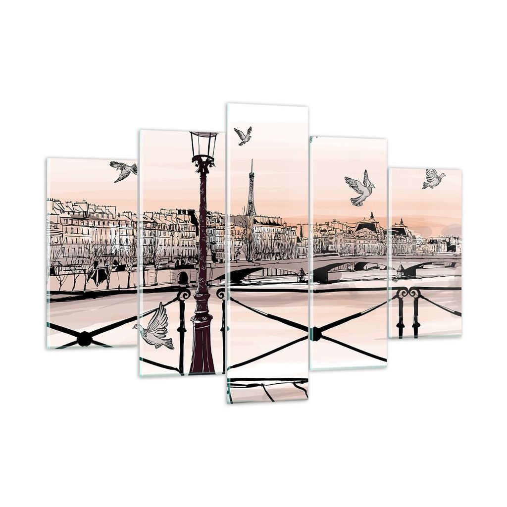 Bilder auf glas - frankreich Taube Grafiken Illustration - 150x100cm - Glasbilder - Wandbilder - Kunstdruck - Wanddekoration aus Glas - Glas Bilder...