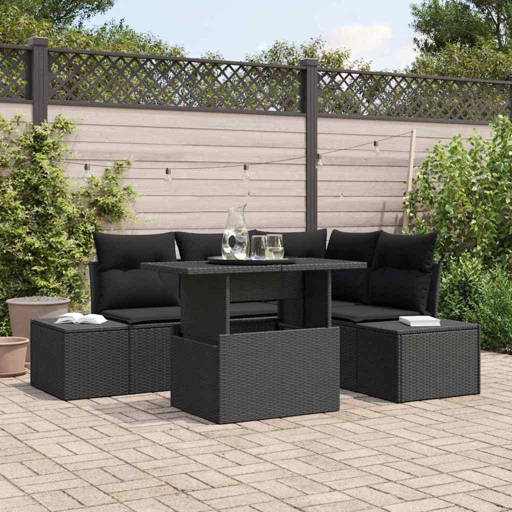 Maison Exclusive - Gartensofa-set mit Kissen 5 pcs Schwarz Poly-Rattan