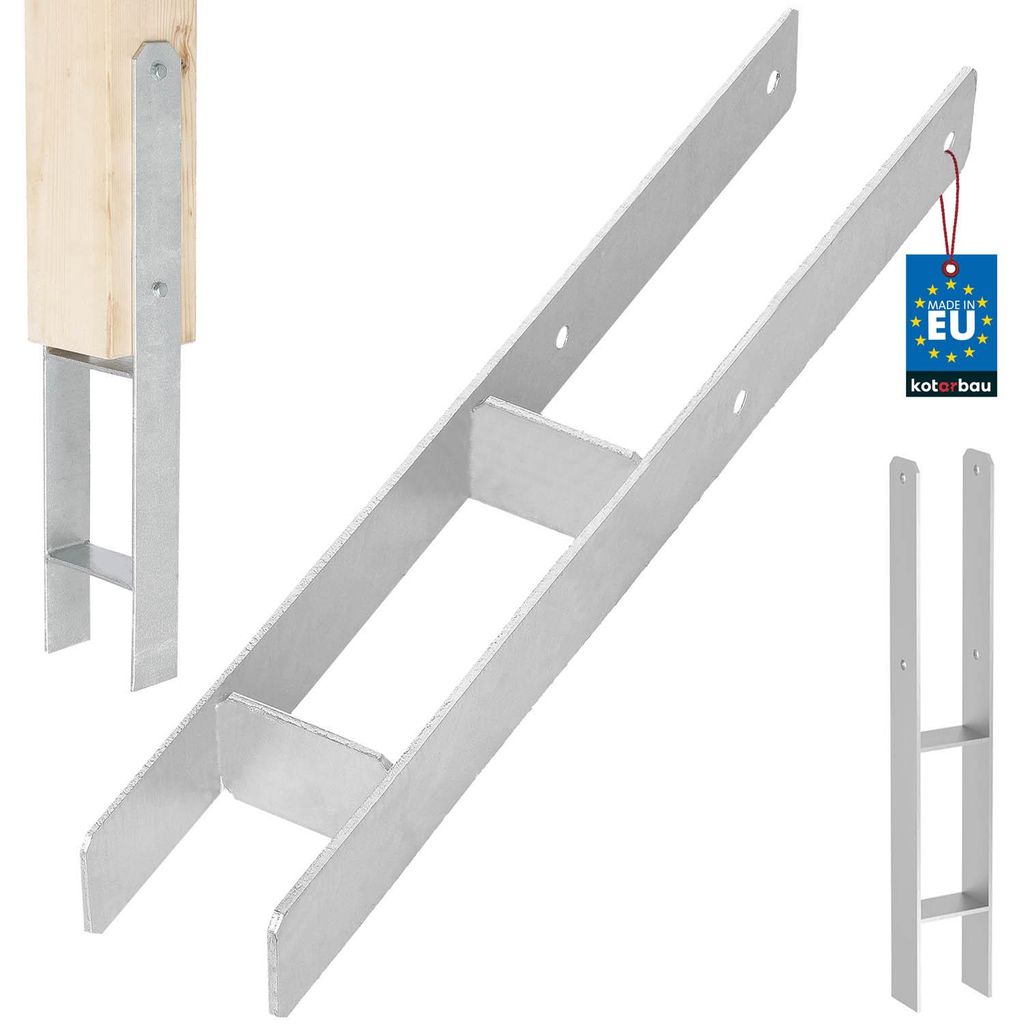 KOTARBAU H-Pfostenträger zum Einbetonieren 80 mm / 600 mm H-Anker aus galvanisch verzinkter Stahl Silber Pfostenanker Balkenschuhe Stützenfuß ...