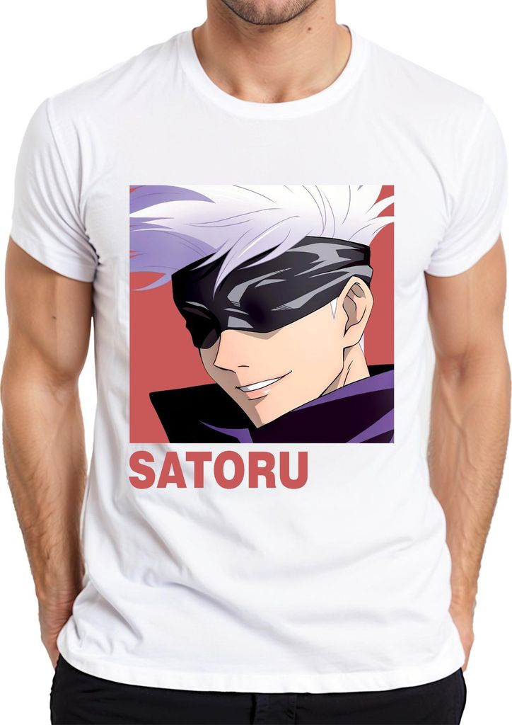 Satoru Gojo Jujutsu Kaisen Augenbinde Anime Ästhetik Fan Geschenk Herren T-Shirt, Weiß, XXL